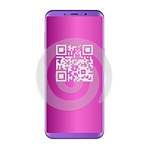 QR Code in Mobile Phone Screen. Flat Concept