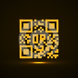 Qr code neon icon. Glowing logo, barcode identification