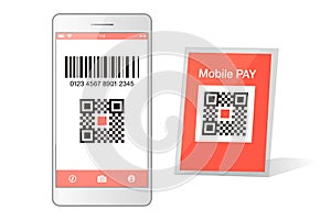 Qr code payment Smartphone app cashless technology concept vector illustration design image. digital pay without money.