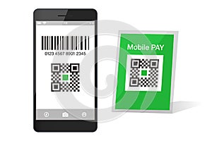 Qr code payment Smartphone app cashless technology concept vector illustration design image. digital pay without money. photo