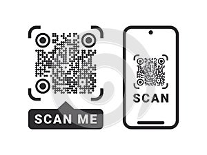 QR code. Quick Response codes. Barcode sign. Scan QR code flat icon with phone. Vector images