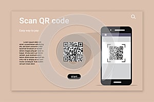 QR code scan color vector landing page template