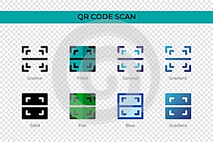 Qr Code Scan icon in different style. Qr Code Scan vector icons designed in outline, solid, colored, filled, gradient, and flat