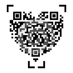 Qr code scan icon. Red heart. Love symbol. Vector illustration. Stock image.