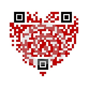 Qr code scan icon. Red heart. Love symbol. Vector illustration. Stock image.