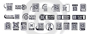 QR code scan icon set and collection for mobile apps and payments.