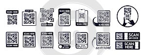 QR code scan icon set and collection for mobile apps and payments. Vector.