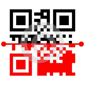 Qr code scan icons. Use the Qr button with the red line scan icon template. Vector QR code sample for smartphone scan. The program