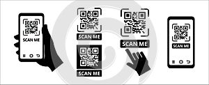 QR code scan me vector illustration. Mobile phone scan me quick response codes icon. Link code scanning vector stock illustration