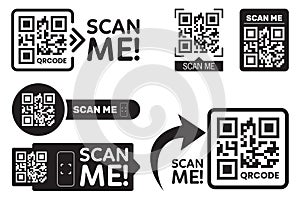 QR code scan for smartphone. Qr code frame vector set. Template scan me Qr code for smartphone.