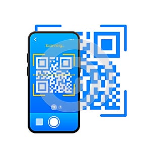 QR code scan on smartphone. Qr code for payment. Mobile app for phone scanning QR-code. Vector illustration.