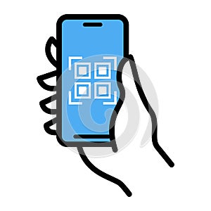QR code scan to smartphone icon. Qr code for payment, Verification vector illustration