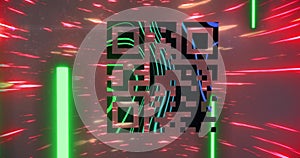 QR code scanner against spinning light trails