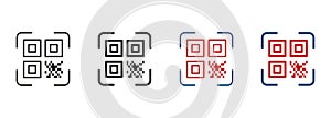 QR Code Scanner Line and Silhouette Icon Set. Instruction to Get Info. Technology Application for Identification Product