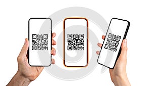 QR code scanner, mobile phone application for electronic payment with qrcode, isolated on white