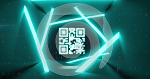 QR code scanner with neon elements against cyber security data processing