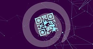 QR code scanner over network of connections against blue background