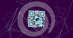 QR code scanner over network of connections against blue background