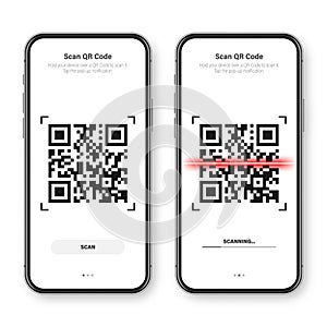 QR code scanner, reader app for smartphone. Identification tracking code. Serial number, product ID with digital