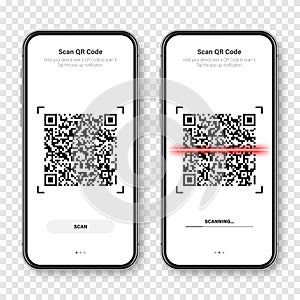 QR code scanner, reader app for smartphone. Identification tracking code. Serial number, product ID with digital