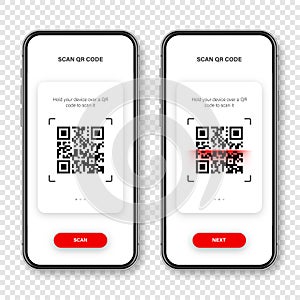QR code scanner, reader app for smartphone. Identification tracking code. Serial number, product ID with digital