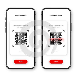 QR code scanner, reader app for smartphone. Identification tracking code. Serial number, product ID with digital