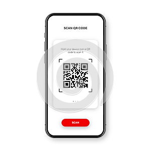QR code scanner, reader app for smartphone. Identification tracking code. Serial number, product ID with digital