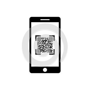 QR code, scanner with smartphone icon for web or appstore design black symbol isolated on white background. Vector EPS 10 photo