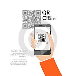 QR code scanning with mobile phone. Capture QR code on mobile phone. Symbol scanning QR code. Concept recognition QR