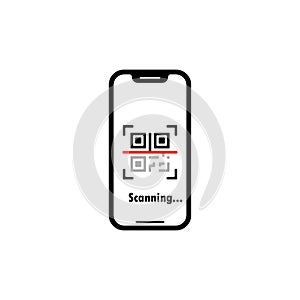 QR code scanning. Mobile scans QR code. Read bar code, mobility, generating app, coding. Icon recognition or reading qr code. Flat
