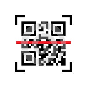 QR code scanning. Scan me. Read bar code, mobility, generating app, coding. Icon recognition or reading qr code in flat style