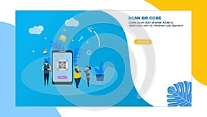 QR code scanning vector illustration concept.flat design.web landing page,