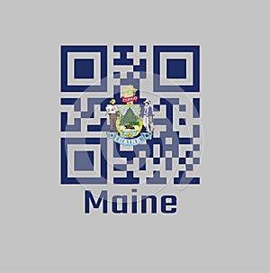 QR code set the color of Maine flag, Maine coat of arms defacing blue field