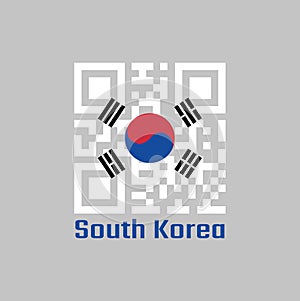 QR code set the color of South Korea flag. a red and blue Taeguk, symbolizing balance on white and black line photo