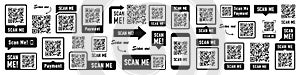 QR code set. Scan Me. Scan qr code icon. Template scan me Qr code for smartphone. Payment , QR code for mobile app, payment and