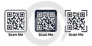 QR code set. Template of frames with text - scan me and QR code for smartphone, mobile app, payment and discounts. Quick