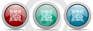 Qr code, shopping vector icon set, glossy web buttons collection
