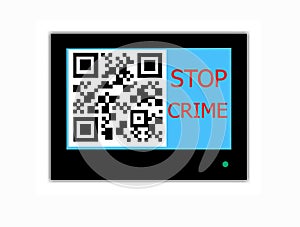 QR CODE and slogan STOP CRIME on television screen