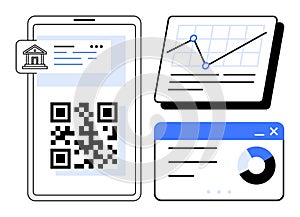 QR Code on Smartphone with Analytics Chart and Data Dashboard Concept