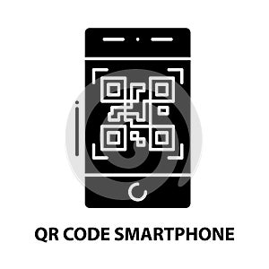 qr code smartphone icon, black vector sign with editable strokes, concept illustration