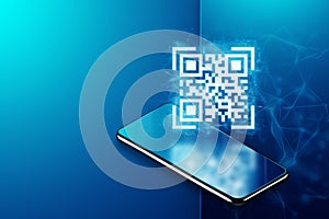 QR code and smartphone, new technologies. Electronic digital technologies scanning, barcode