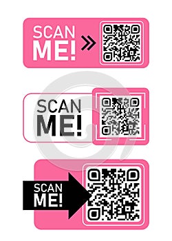 QR code for smartphone with scan me text. Qr code for payment, e-wallet, web, mobile app. UI UX design element. Barcode scan for