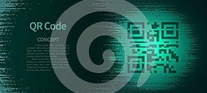 QR code template design on dark with a glitch background.