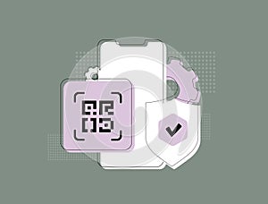 QR code used for secure login and qr code verification with smartphone authentication. QR for mobile security, two
