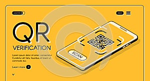 QR code verification app website vector template