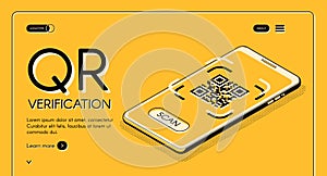 QR code verification app website vector template photo