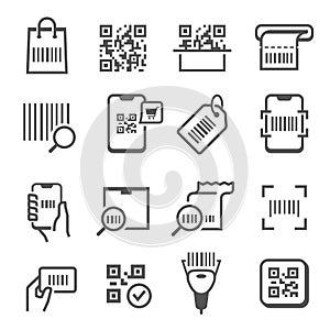 QR  matrix code scanning  reading thin line icons set isolated on white. Barcode identification  checking
