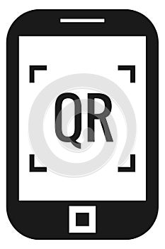 Qr scanner app on phone screen. Code scan icon