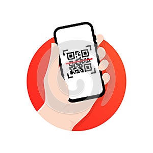 QR scanner. Read bar code, mobility, generating app, coding. Mobile scans QR code. Flat style trend modern design vector