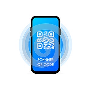 QR scanner. Read bar code, mobility, generating app, coding. Mobile scans QR code. Flat style trend modern design vector
